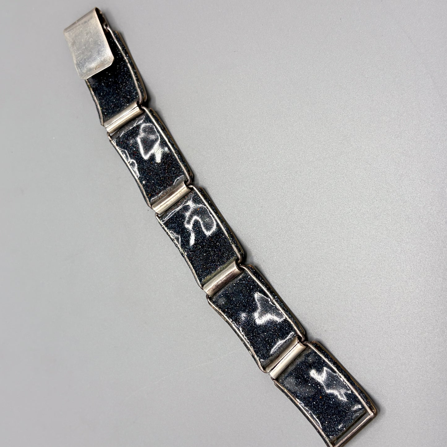 Estate German Polychrome Matte Enamel & Sterling Silver Medium Link Bracelet No 6