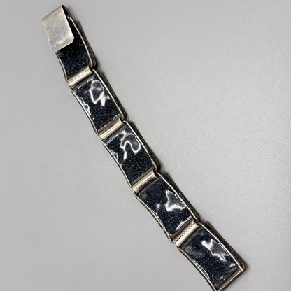 Estate German Polychrome Matte Enamel & Sterling Silver Medium Link Bracelet No 6