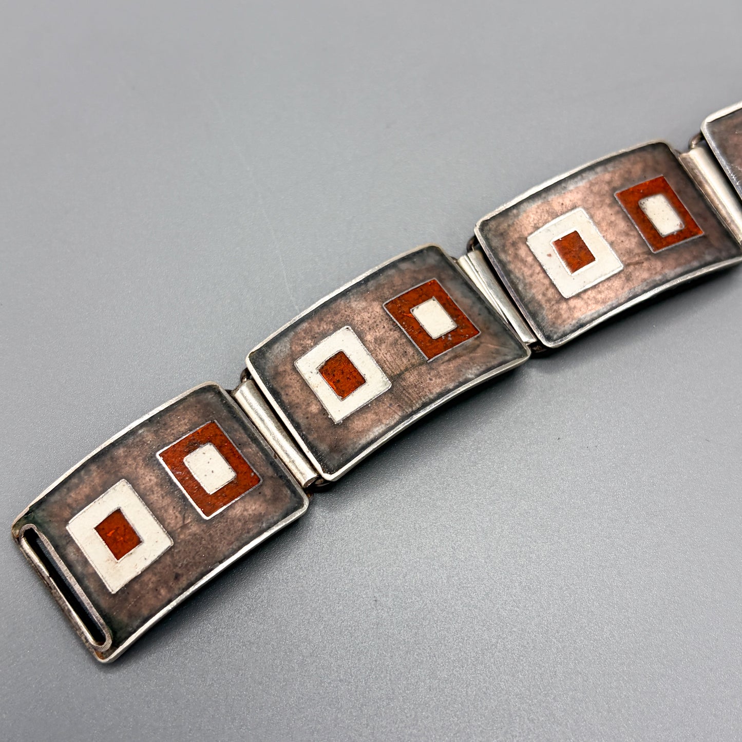 Estate German Polychrome Matte Enamel & Sterling Silver Medium Link Bracelet No 6