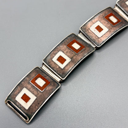 Estate German Polychrome Matte Enamel & Sterling Silver Medium Link Bracelet No 6