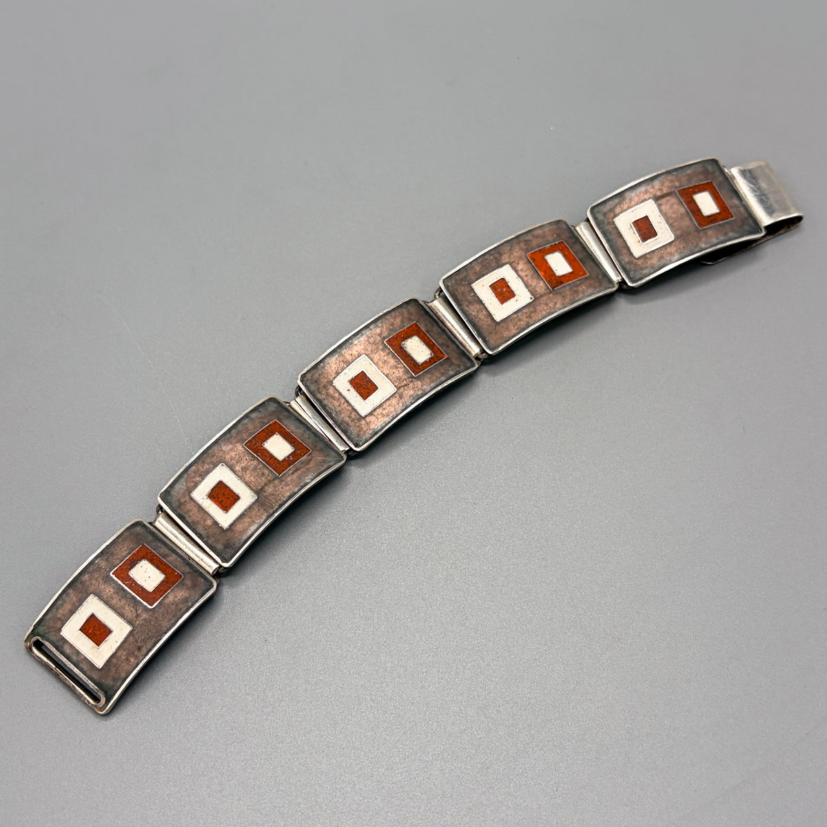 Estate German Polychrome Matte Enamel & Sterling Silver Medium Link Bracelet No 6