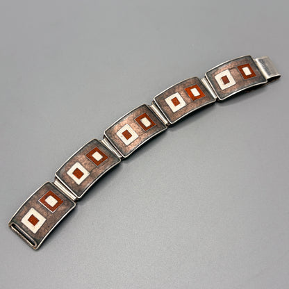 Estate German Polychrome Matte Enamel & Sterling Silver Medium Link Bracelet No 6
