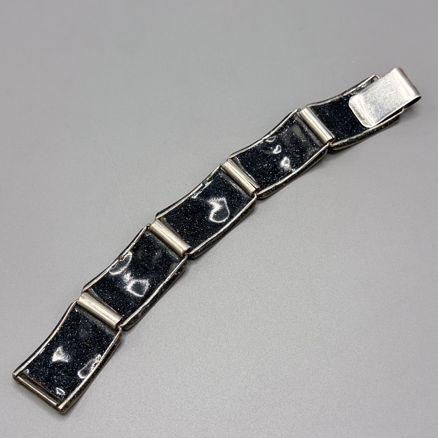 Estate German Polychrome Matte Enamel & Sterling Silver Medium Link Bracelet No 5