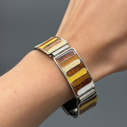 Estate German Polychrome Matte Enamel & Sterling Silver Small Link Bracelet No 4