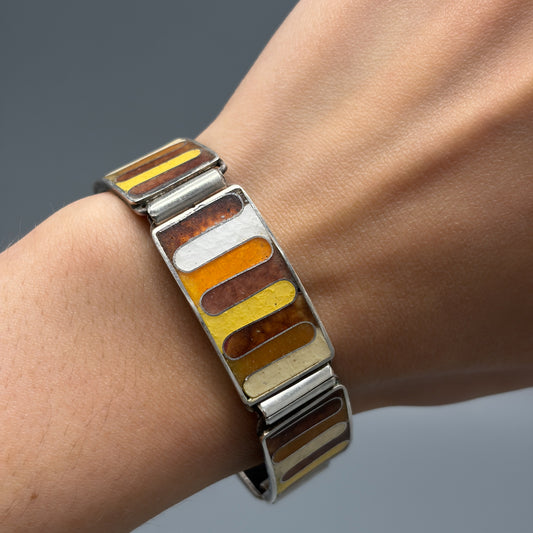 Estate German Polychrome Matte Enamel & Sterling Silver Small Link Bracelet No 4