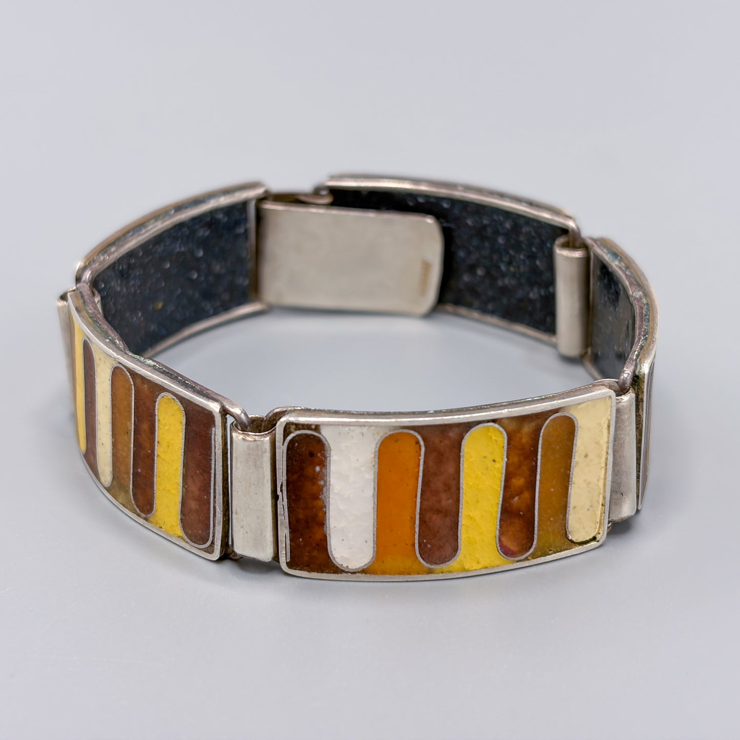 Estate German Polychrome Matte Enamel & Sterling Silver Small Link Bracelet No 4