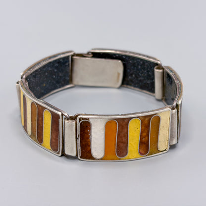 Estate German Polychrome Matte Enamel & Sterling Silver Small Link Bracelet No 4