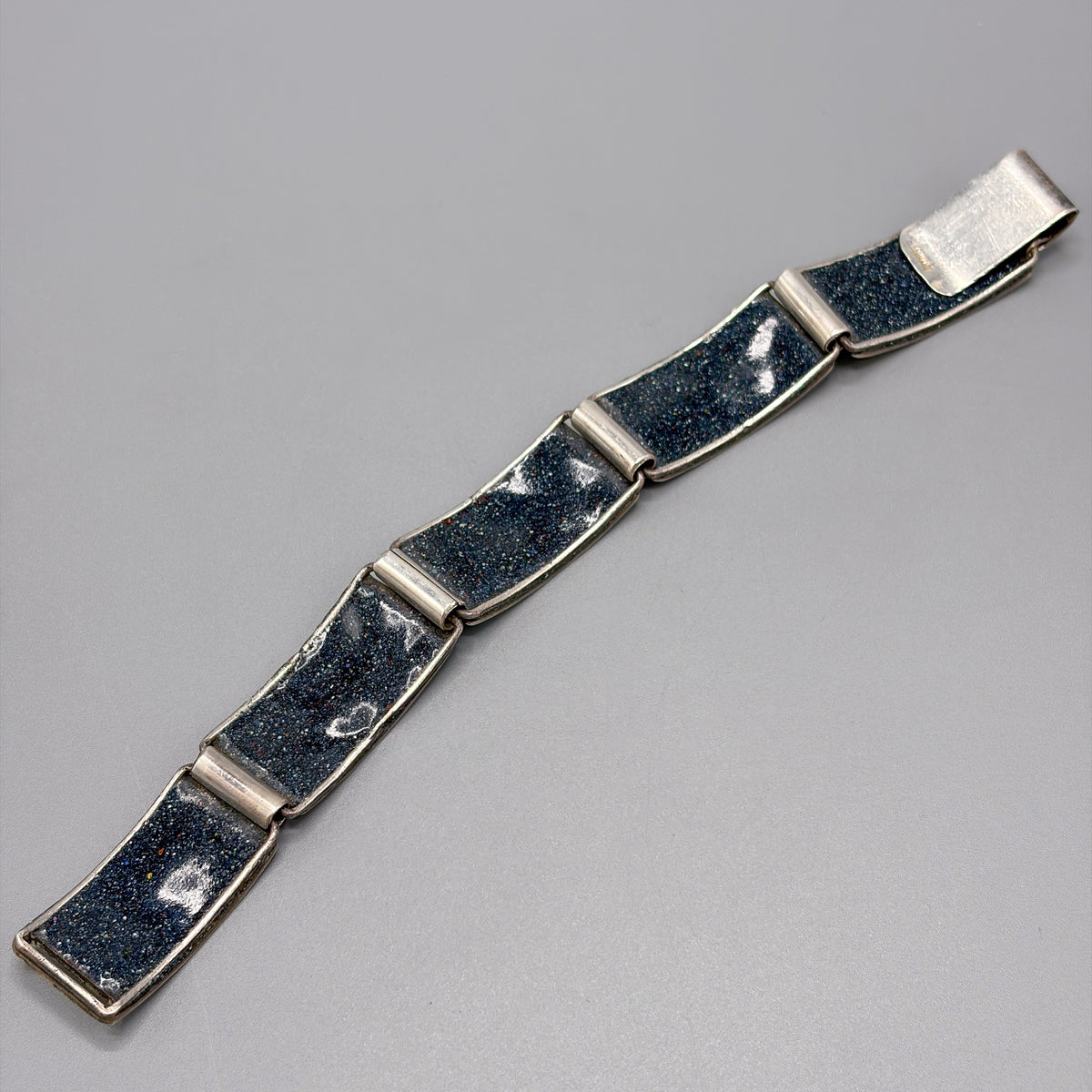 Estate German Polychrome Matte Enamel & Sterling Silver Small Link Bracelet No 4