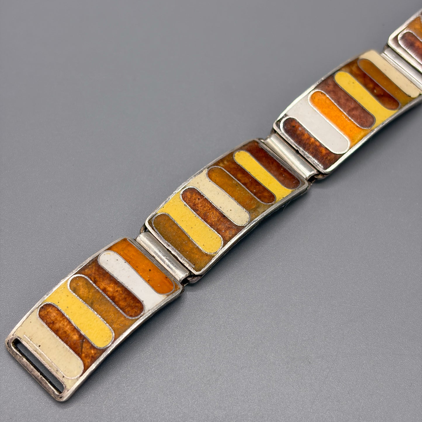 Estate German Polychrome Matte Enamel & Sterling Silver Small Link Bracelet No 4