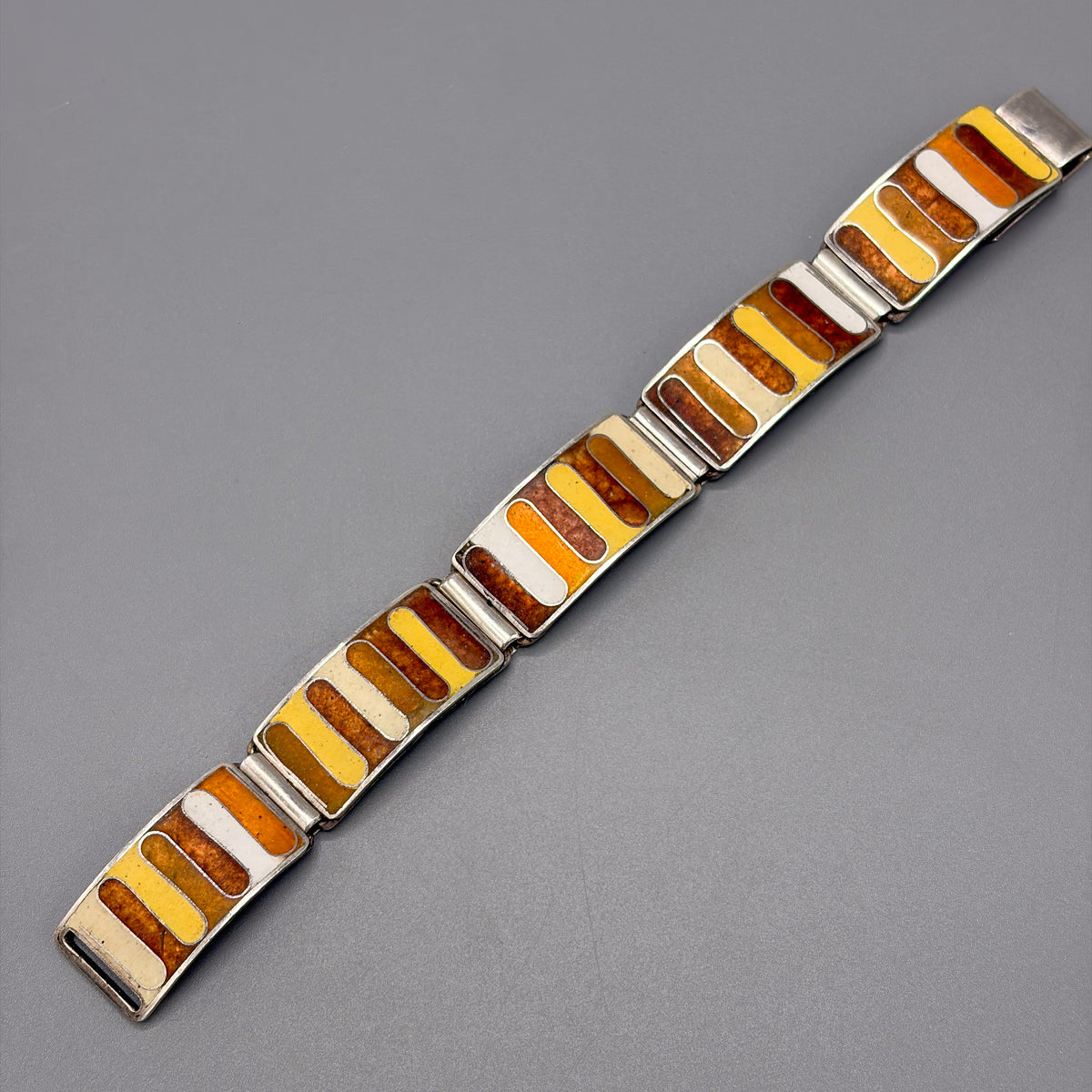 Estate German Polychrome Matte Enamel & Sterling Silver Small Link Bracelet No 4