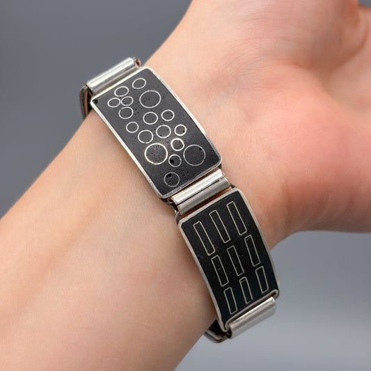 Estate German Black Matte Enamel & Sterling Silver Small Link Bracelet No 3