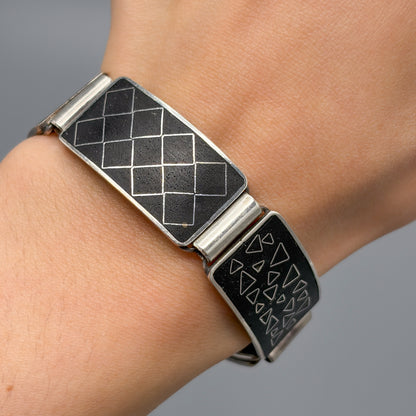 Estate German Black Matte Enamel & Sterling Silver Small Link Bracelet No 3
