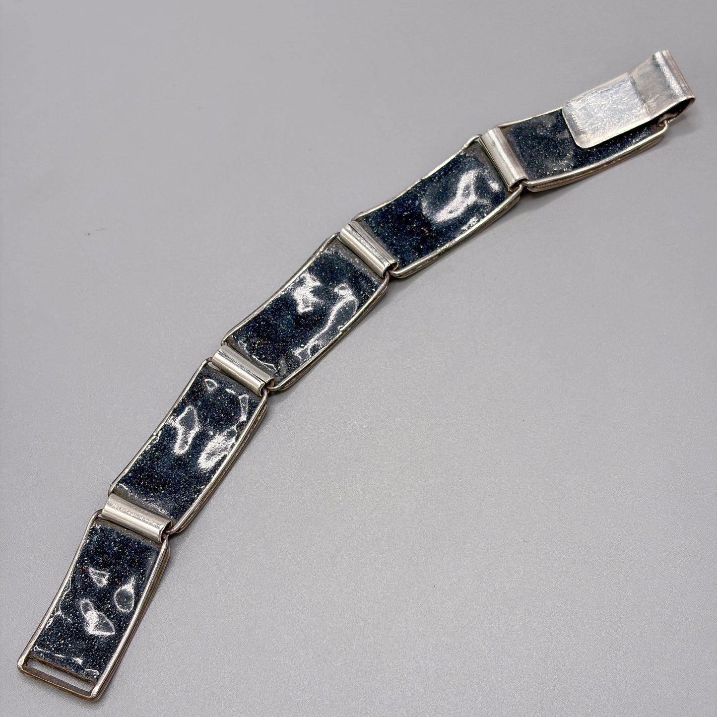 Estate German Black Matte Enamel & Sterling Silver Small Link Bracelet No 3
