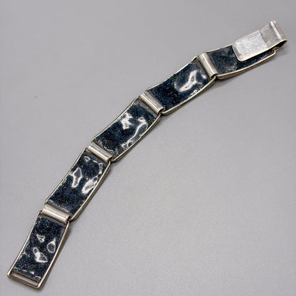 Estate German Black Matte Enamel & Sterling Silver Small Link Bracelet No 3