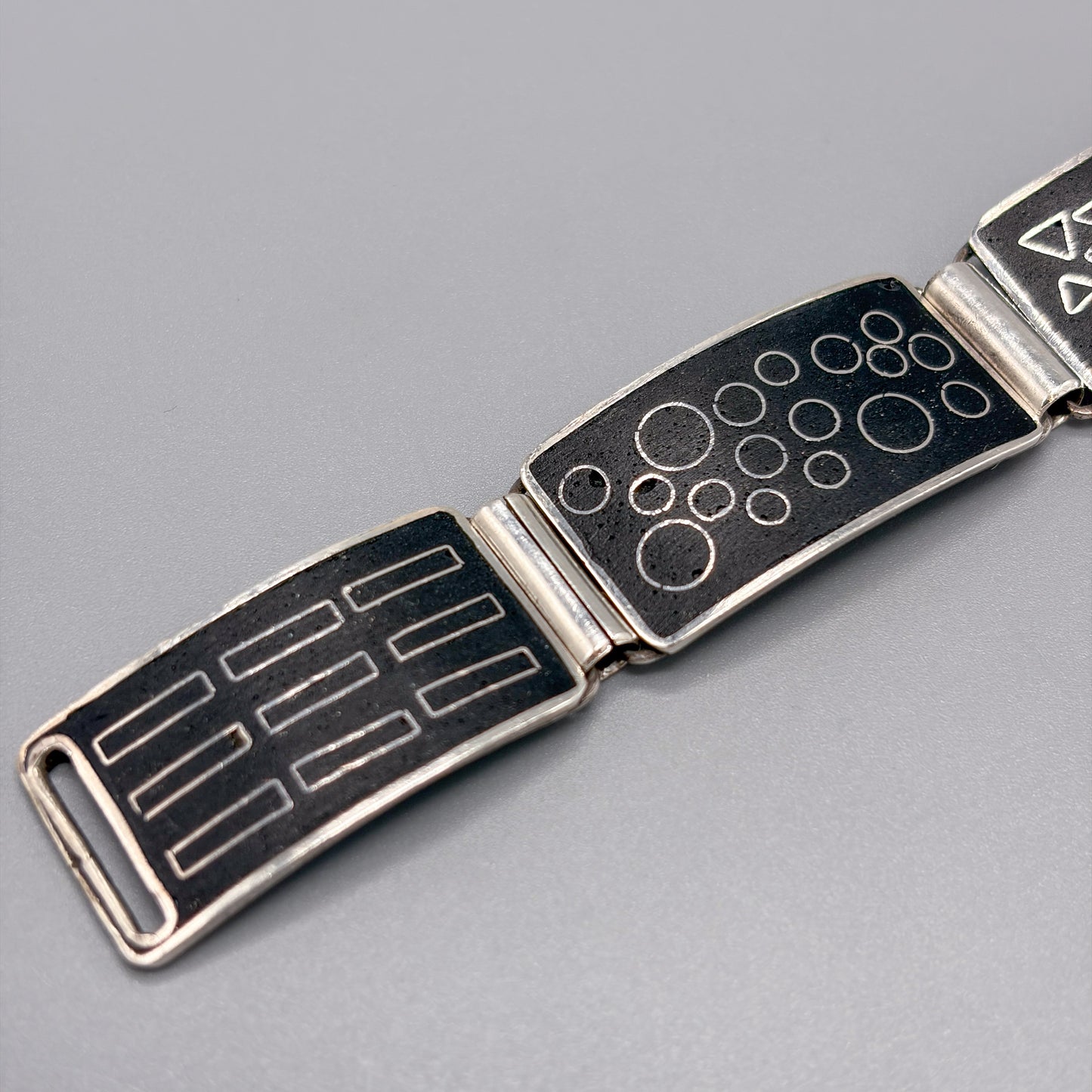 Estate German Black Matte Enamel & Sterling Silver Small Link Bracelet No 3