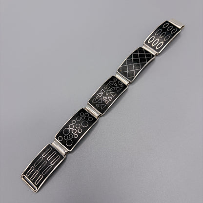 Estate German Black Matte Enamel & Sterling Silver Small Link Bracelet No 3