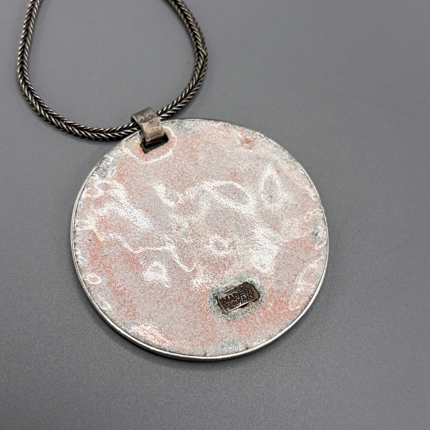 Estate German Polychrome Matte Enamel & Sterling Silver Medallion Pendant