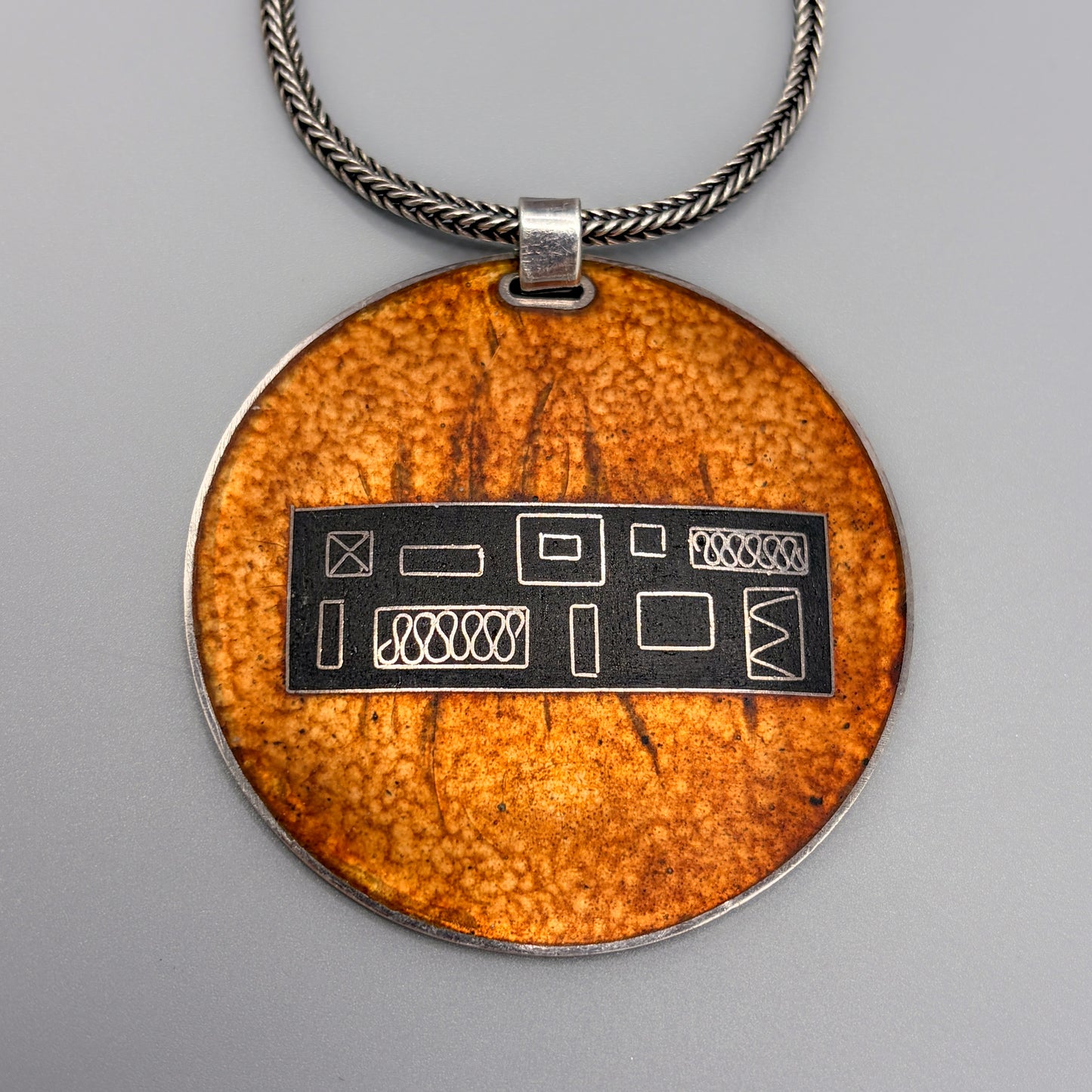 Estate German Polychrome Matte Enamel & Sterling Silver Medallion Pendant