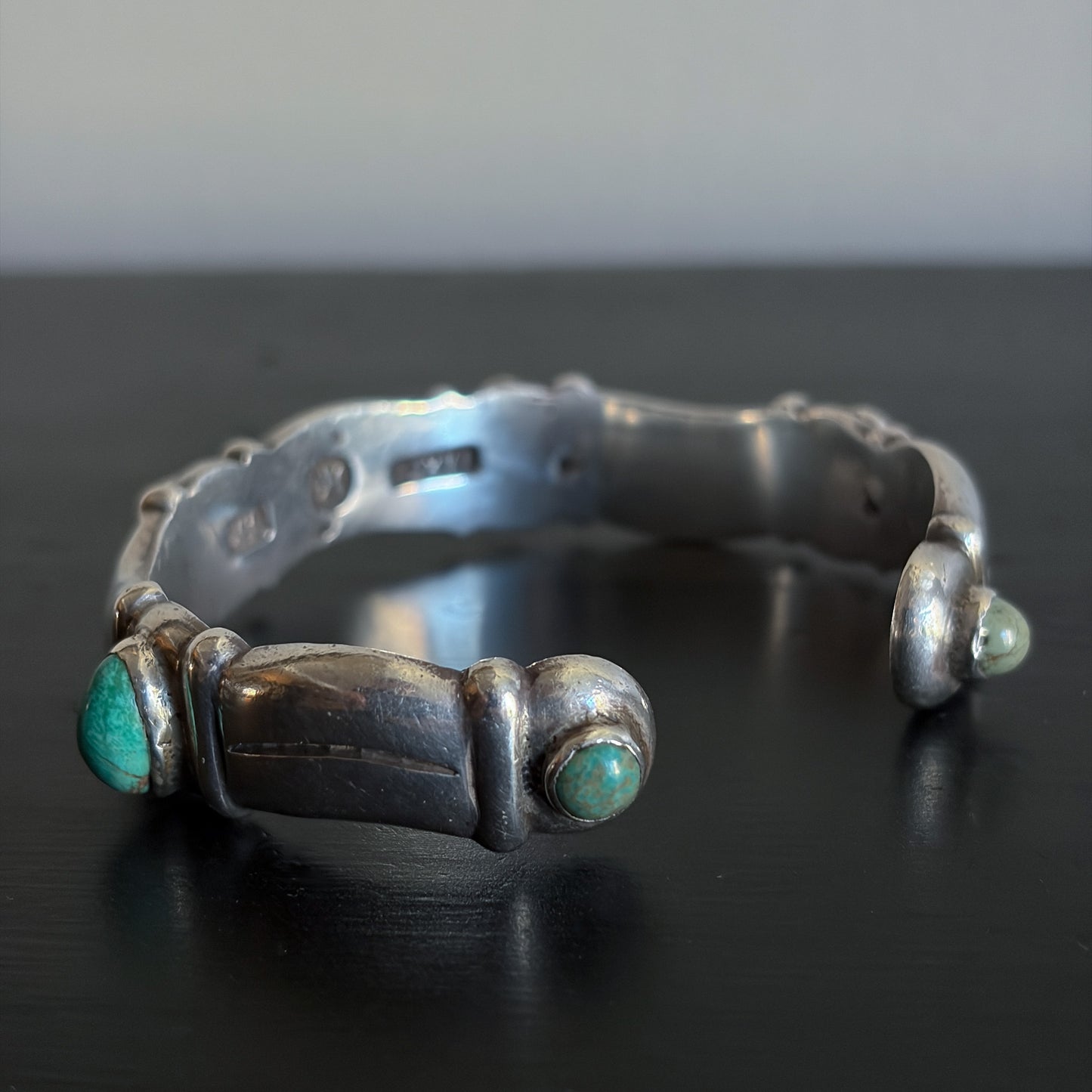 Estate 990 Silver and Turquoise Cuff Bracelet by Hector Aguilar