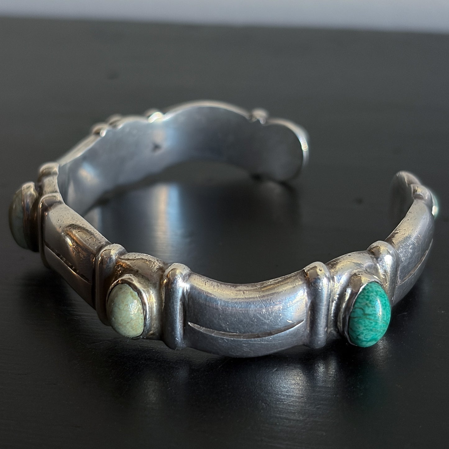 Estate 990 Silver and Turquoise Cuff Bracelet by Hector Aguilar