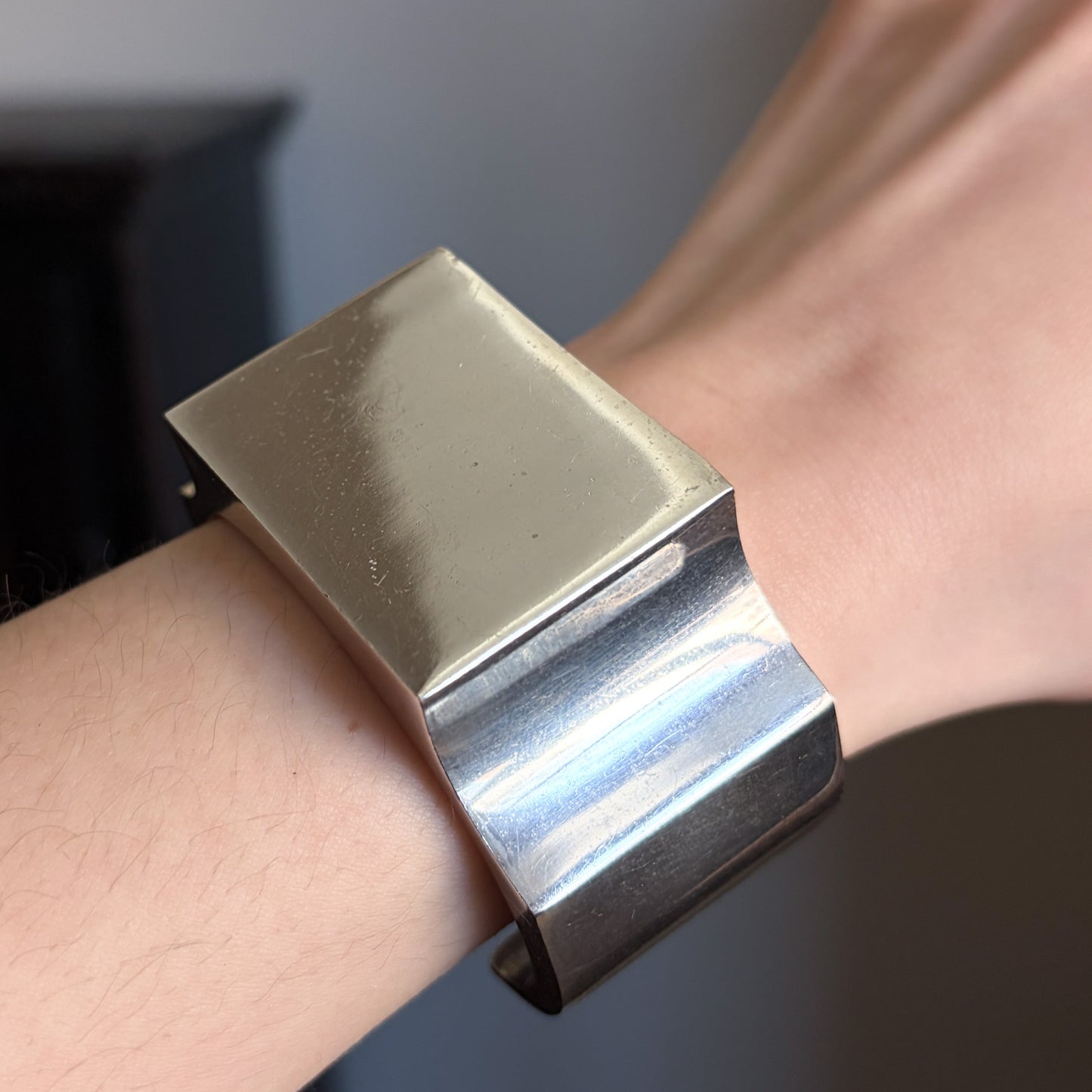 Estate Sterling Silver Large Rectangular Open Cuff