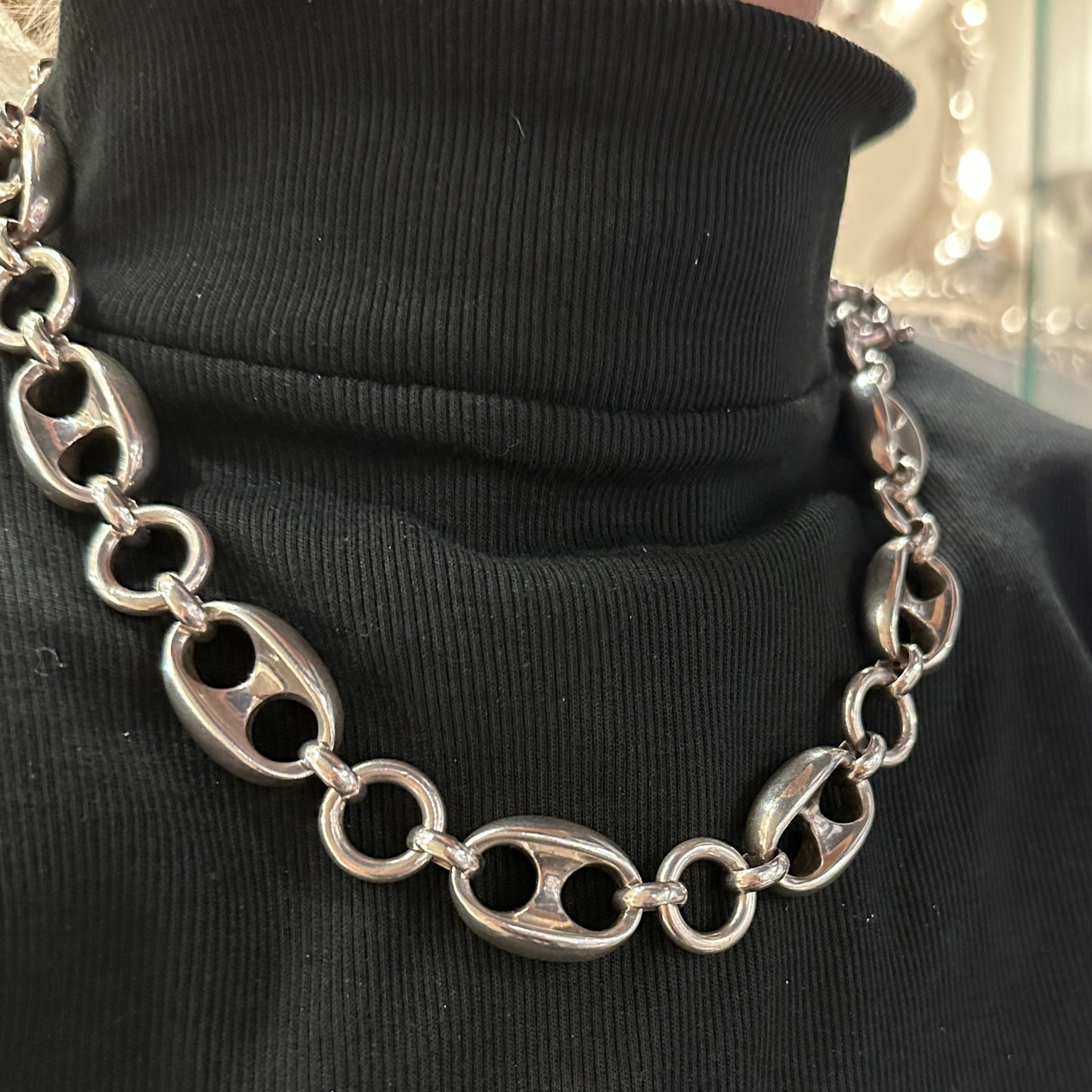 Estate Sterling Silver Puffy Mariner Chain Necklace