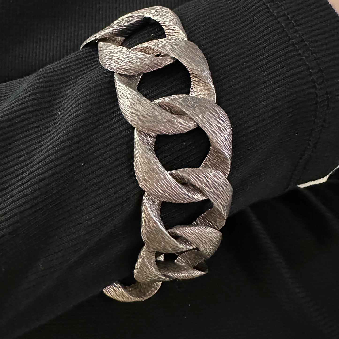 Estate Sterling Silver French Extra Large Curb chain Bracelet with Texture Detail