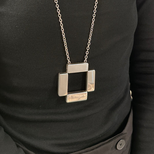 Estate Sterling Silver Georg Jensen Open Square Necklace by Astrid Fog No 379