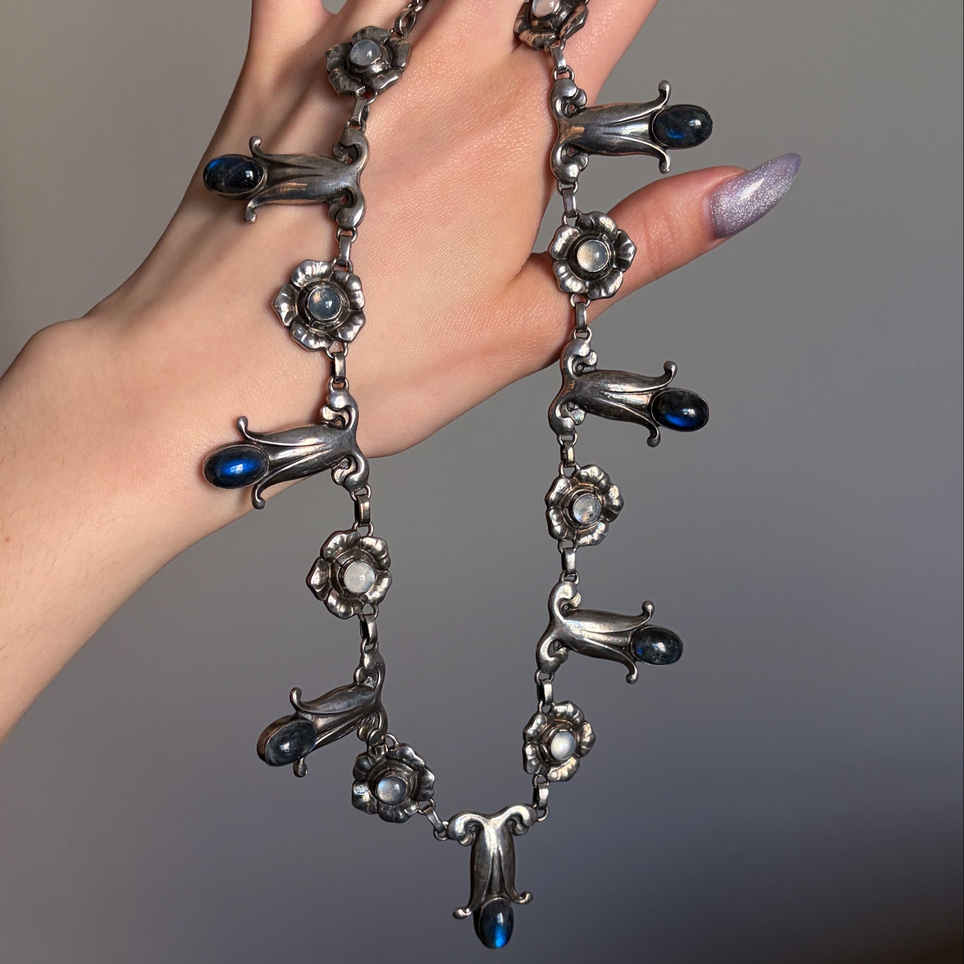 Georg Jensen 830 Silver Necklace No. 7 with Labradorite and