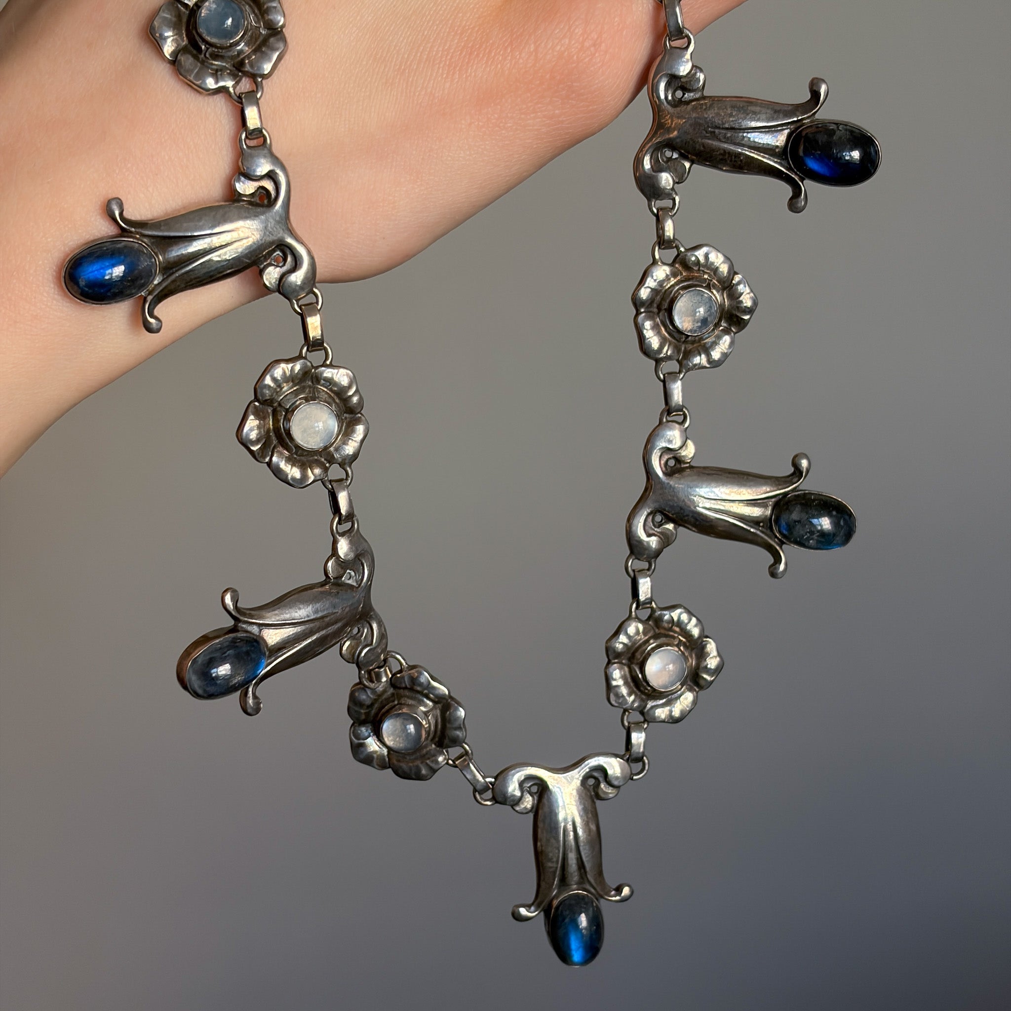 Georg Jensen 830 Silver Necklace No. 7 with Labradorite and