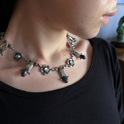 Georg Jensen 830 Silver Necklace No. 7 with Labradorite and Moonstones