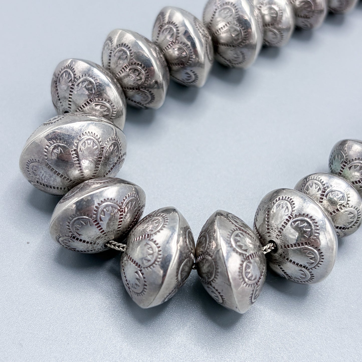 Estate Sterling Silver Stamped & Graduated Navajo Beaded Necklace