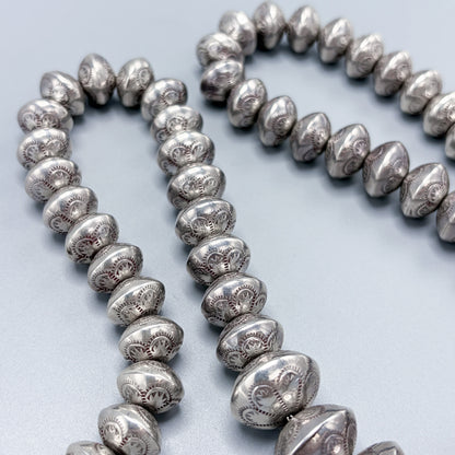 Estate Sterling Silver Stamped & Graduated Navajo Beaded Necklace