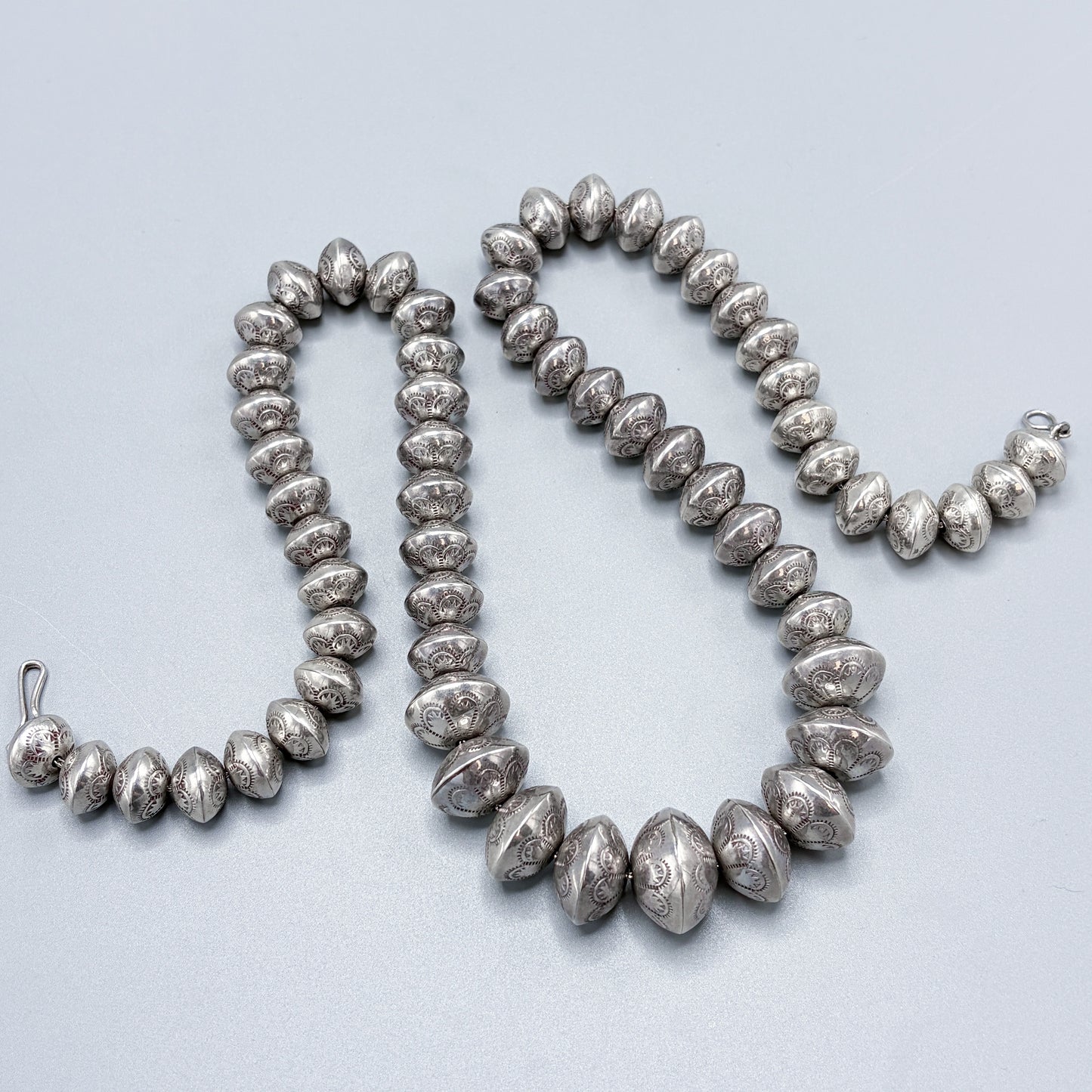 Estate Sterling Silver Stamped & Graduated Navajo Beaded Necklace
