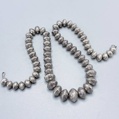 Estate Sterling Silver Stamped & Graduated Navajo Beaded Necklace