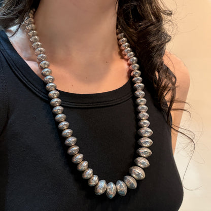 Estate Sterling Silver Stamped & Graduated Navajo Beaded Necklace