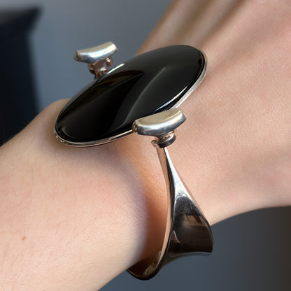 New Georg Jensen Sterling Silver Black Onyx Bangle No 203A by Vivianna Torun