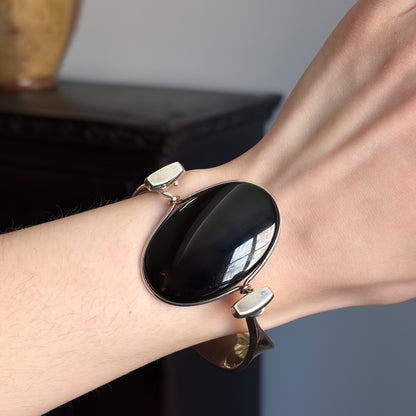 New Georg Jensen Sterling Silver Black Onyx Bangle No 203A by Vivianna Torun