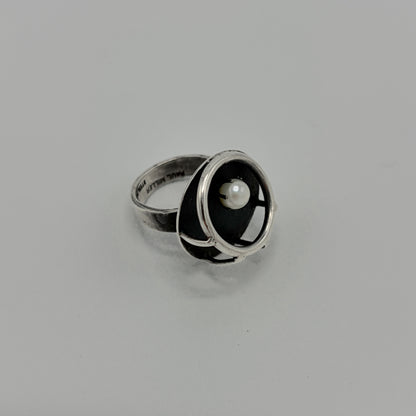 Estate Sterling Silver and Pearl Ring by Paul Miller