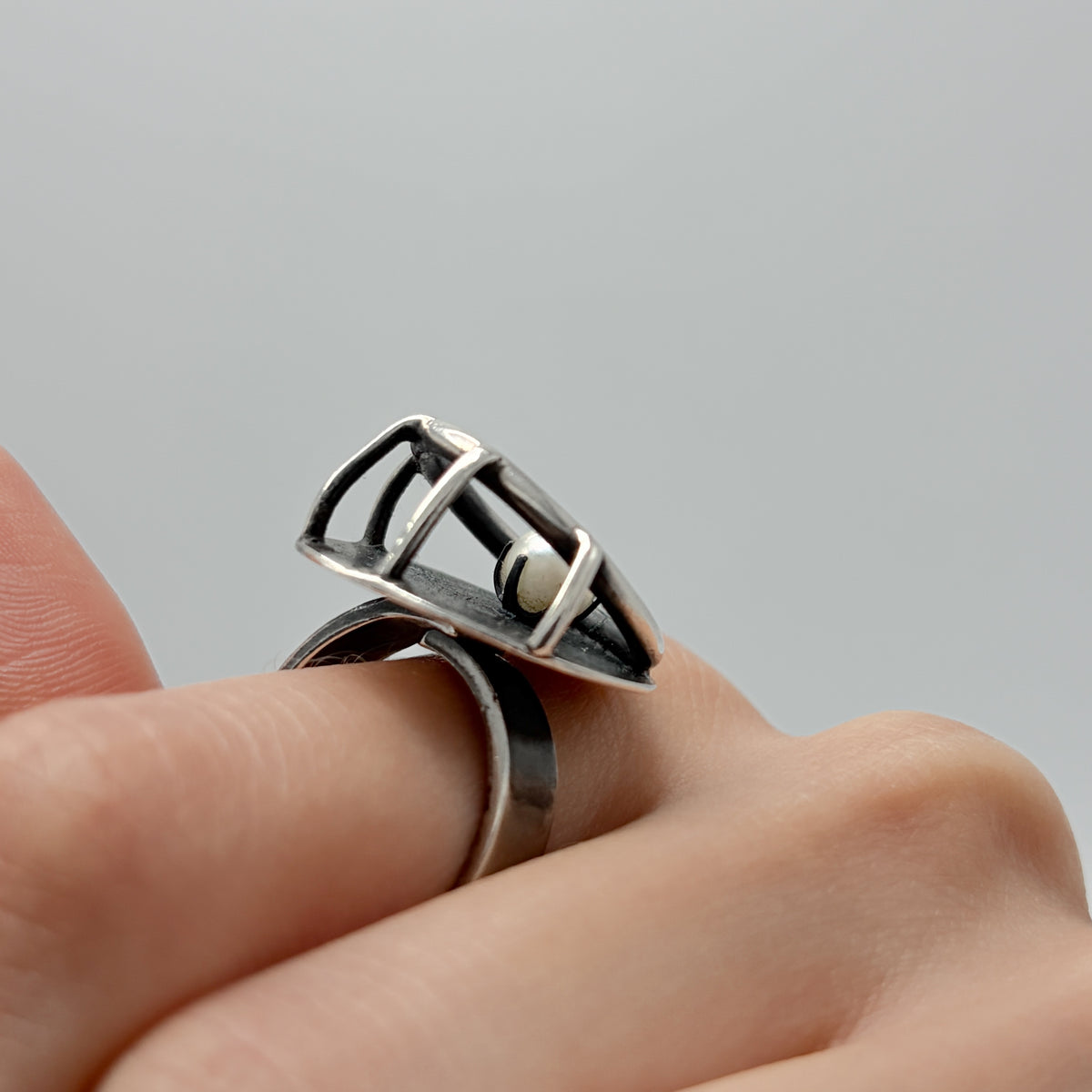 Estate Sterling Silver and Pearl Ring by Paul Miller