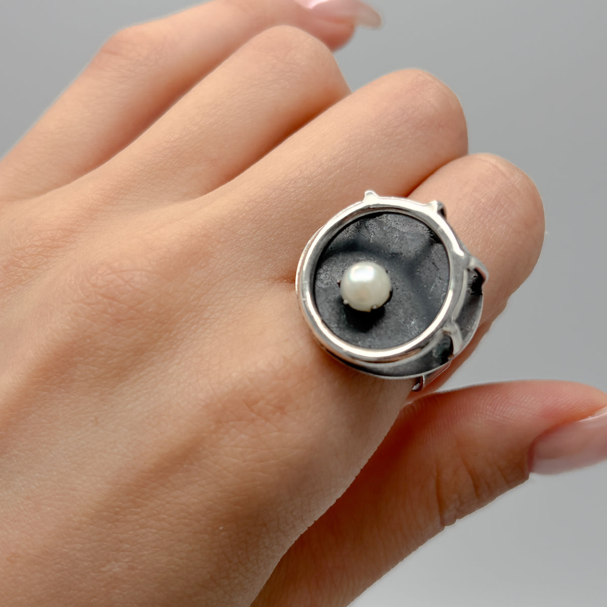 Estate Sterling Silver and Pearl Ring by Paul Miller