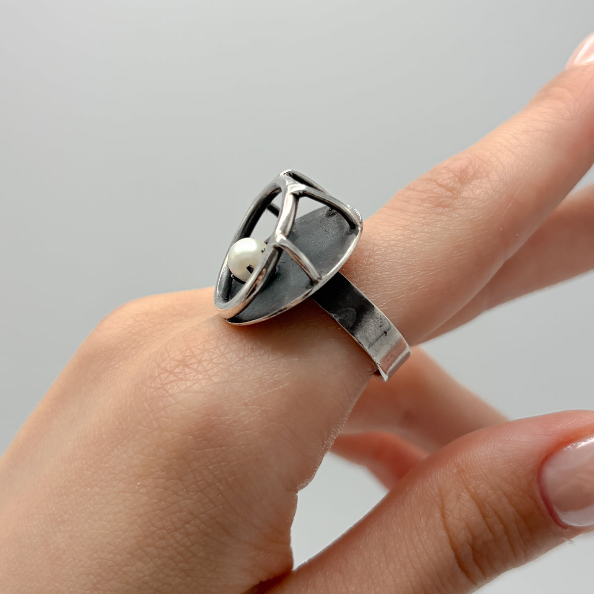 Estate Sterling Silver and Pearl Ring by Paul Miller