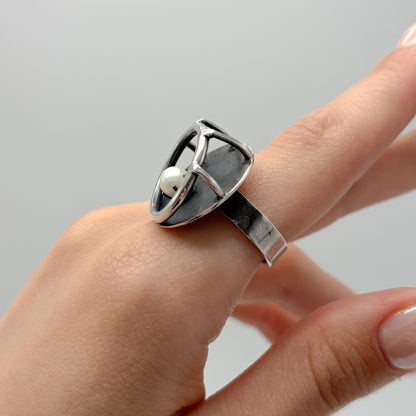 Estate Sterling Silver and Pearl Ring by Paul Miller