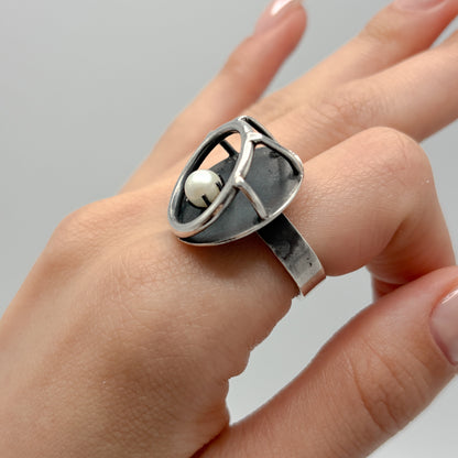Estate Sterling Silver and Pearl Ring by Paul Miller