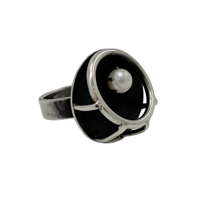 Estate Sterling Silver and Pearl Ring by Paul Miller