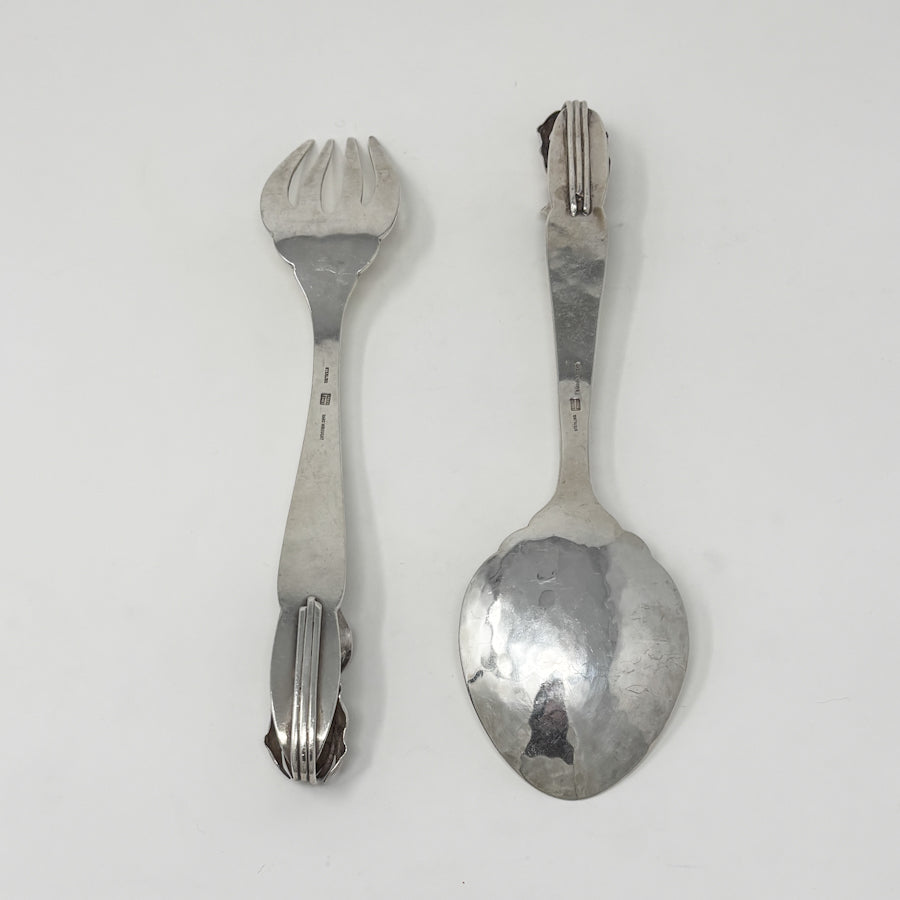 Estate Peer Smed Handwrought Sterling Silver Serving Fork & Spoon Set "Jack-in-the-Pulpit" (9.25")