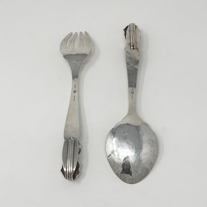 Estate Peer Smed Handwrought Sterling Silver Serving Fork & Spoon Set "Jack-in-the-Pulpit" (9.25")