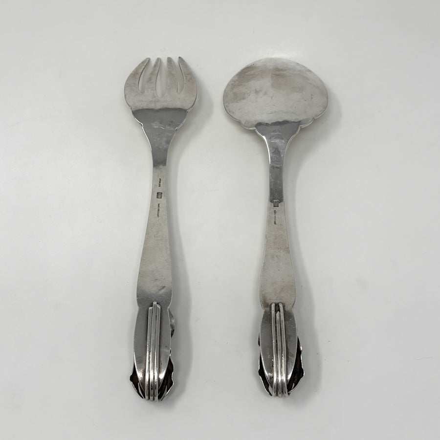 Estate Peer Smed Handwrought Sterling Silver Serving Fork & Spoon Set "Jack-in-the-Pulpit" (9.25")