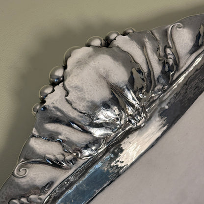 Estate Sterling Silver Extra Large Serving Tray with Leaf and Beaded Handles by Peer Smed