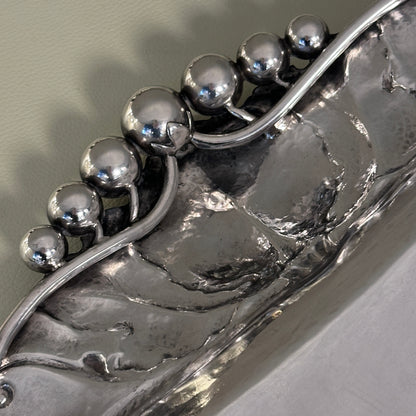Estate Sterling Silver Extra Large Serving Tray with Leaf and Beaded Handles by Peer Smed